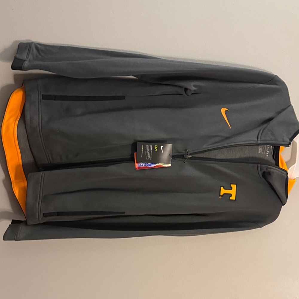 Nike Men's Varsity Jacket in Dark Gray and Bright Orange